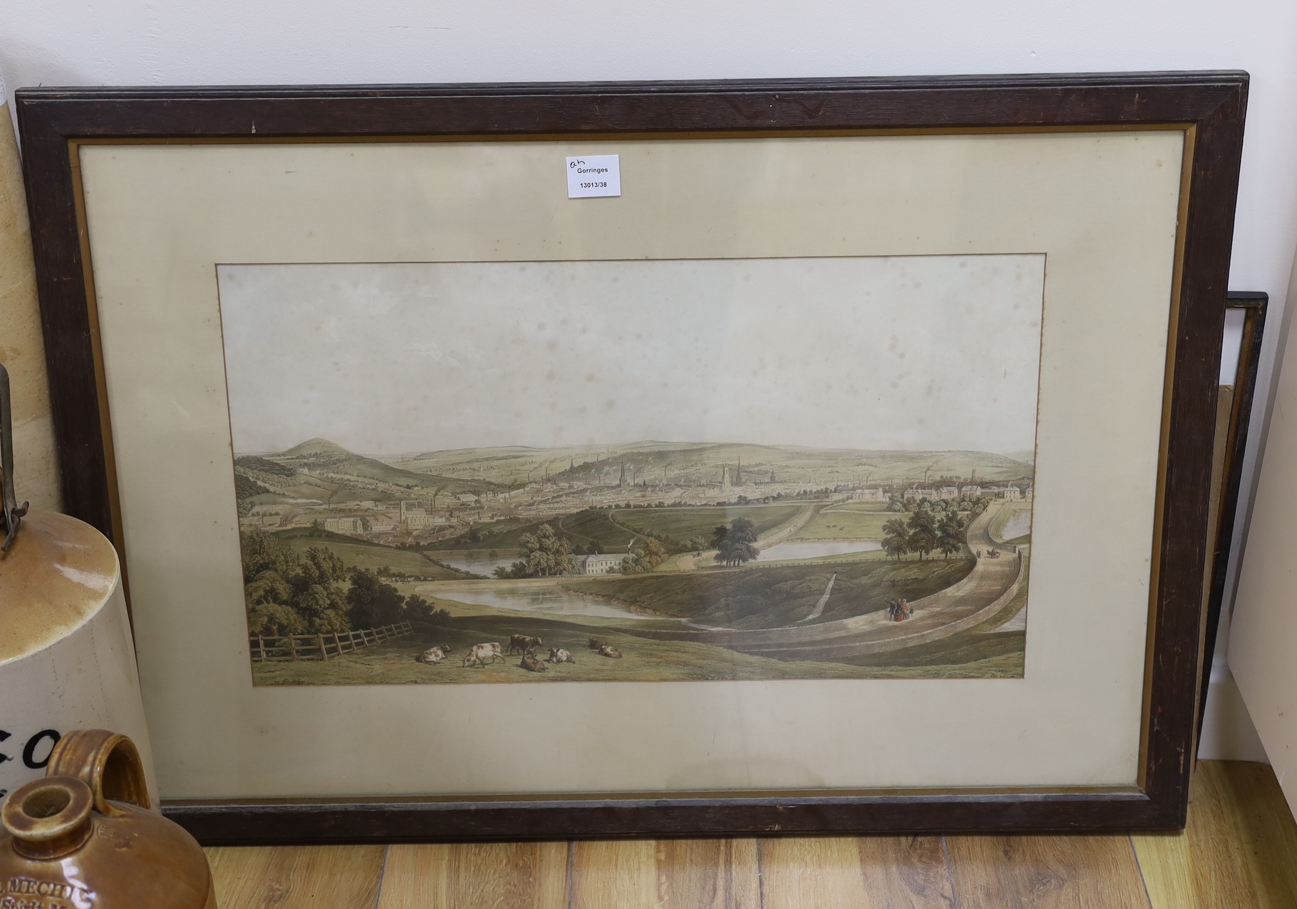 A collection of watercolours and prints including landscapes and garden scenes, one signed H. H. Hillman, largest 36 x 64cm